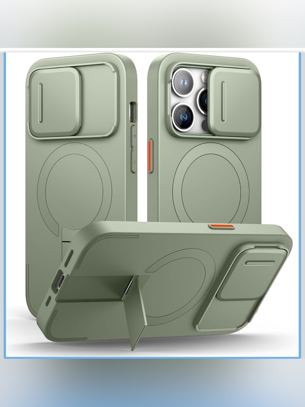 MagSafe Compatible Protective Phone Case with Sliding Camera Cover - Sage Green